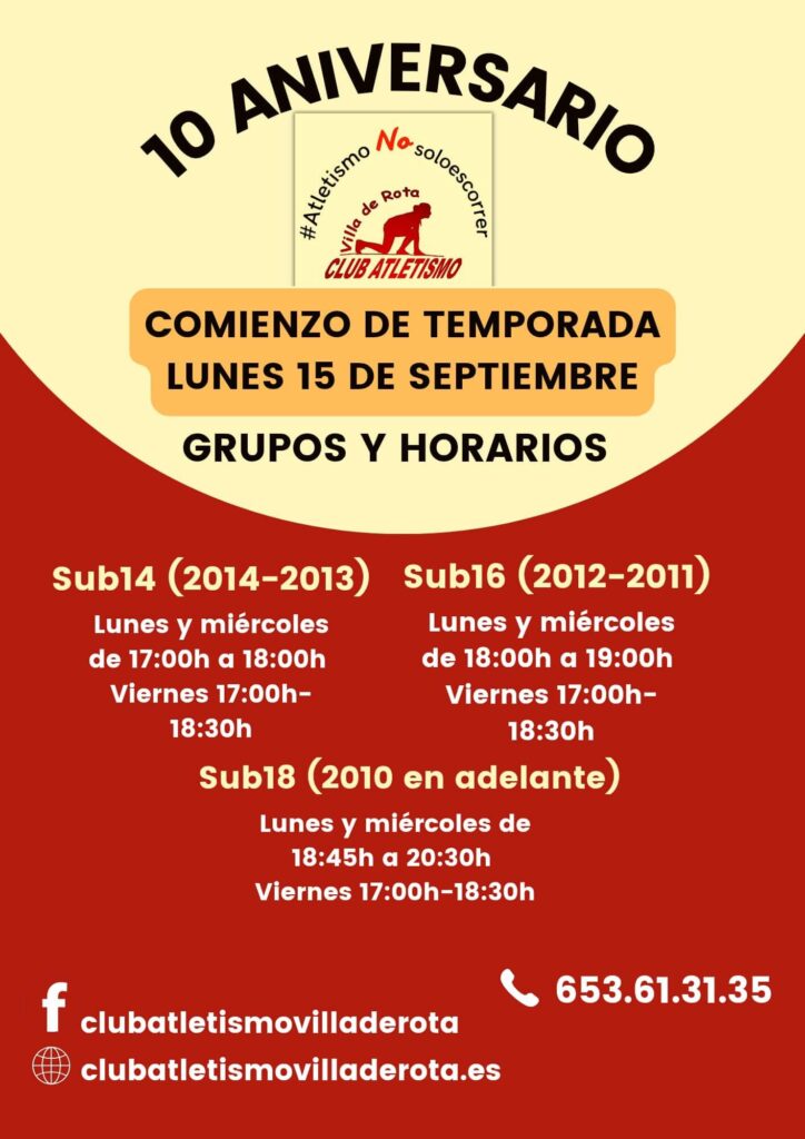 Clases de Atletismo para niños de 11 y 12 años en Cádiz horario clases septiembre 2025